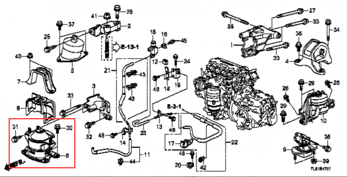 Support de moteur avant hydraulique Honda Accord V6 2008-2012 2.0L 50830-TA2-H02