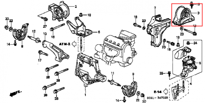 Bâtis de moteur en caoutchouc arrière d'ensemble complet 50810-SR3-983 Honda Integra 1998 CRV 1992 1.5L civique 1.6L EK2